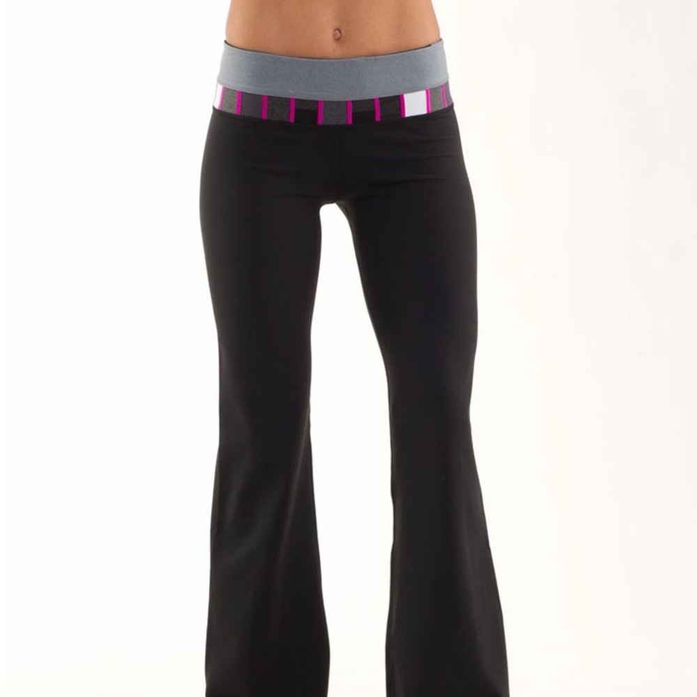 lululemon athletica Black Leggings with Gray Waistband and Pink Accent